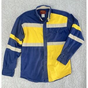 Vintage 90s Rustler Wrangler Shirt Mens Medium Blue Colorblock Western Cowboy